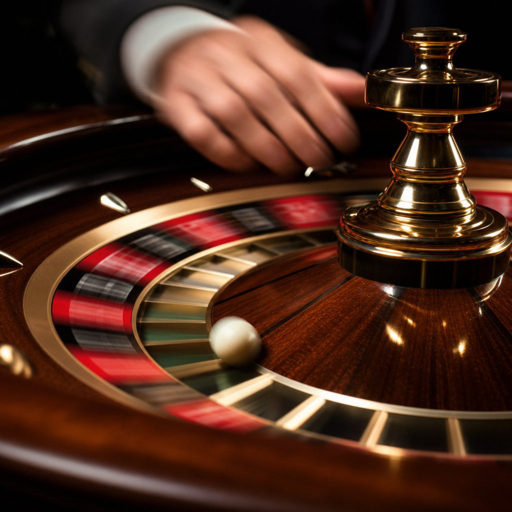 A live roulette wheel spinning in a studio