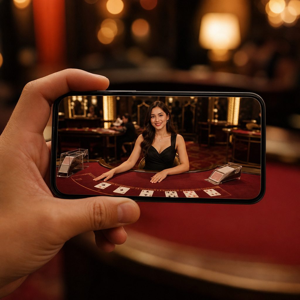 A live casino table streamed on a smartphone